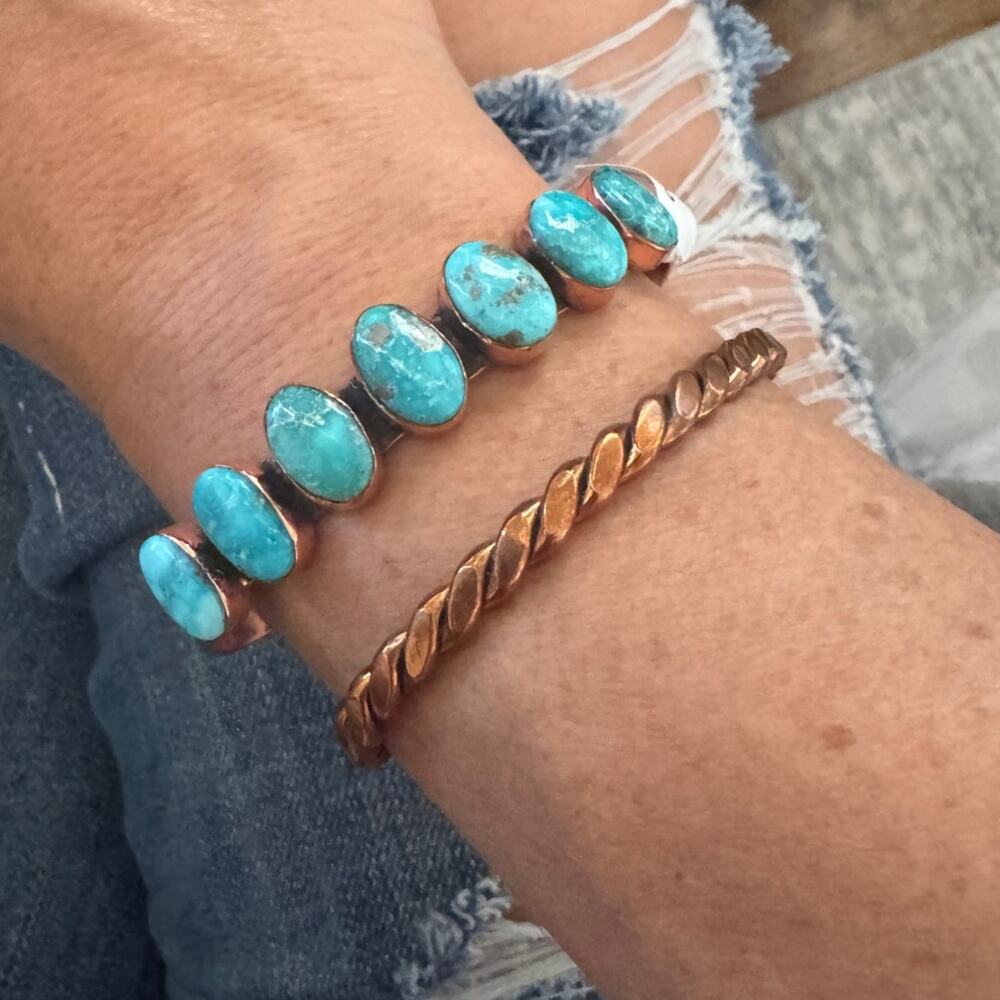 White Water Turquoise 7 Stone Copper Cuff Bracelet NWT Western